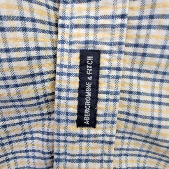 Abercrombie Fitch Shirt Mens L Yellow Blue Long Sleeve Plaid Preppy Business Y2K - Picture 8 of 12